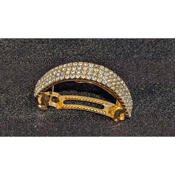 Gold-Tone Rhinestone Hair Clip Ponytail Holder Elegant & Sparkly Accessory - Picture 1 of 3